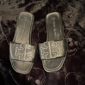 Tory Burch Black Double T Sport Slide Sandals size 7